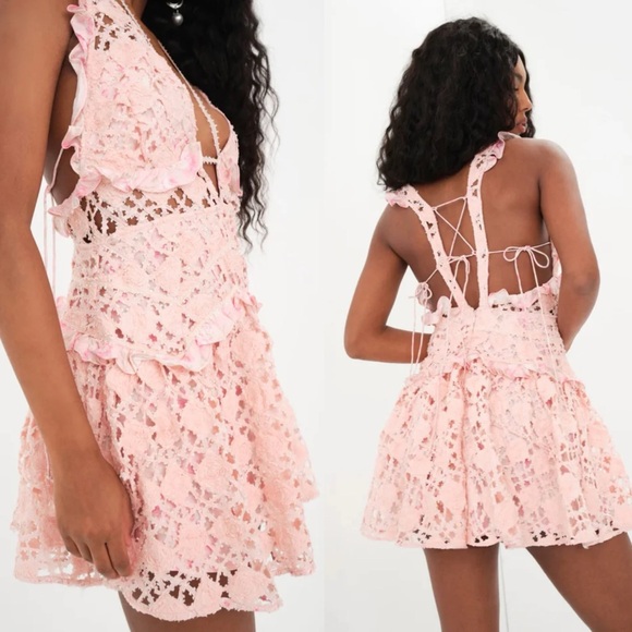 NWT For Love & Lemons Alessia Floral Crochet Lace Mini Dress - Picture 2 of 11